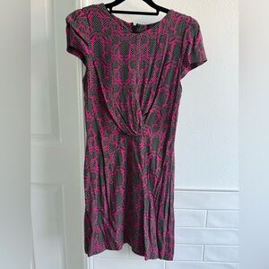 Topshop Hot Pink and Black Patterned Dress Short Sleeve Short Dress Size US6